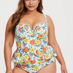 Floral Peplum Tankini Bathing Suit